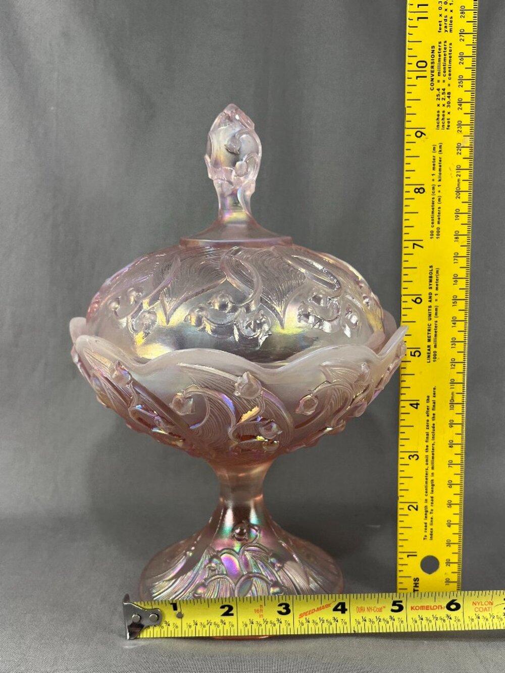 Vtg Fenton Lily Of The Valley Art Glass Pink Opalescent Carnival Iridescent Lid - Picture 14 of 16